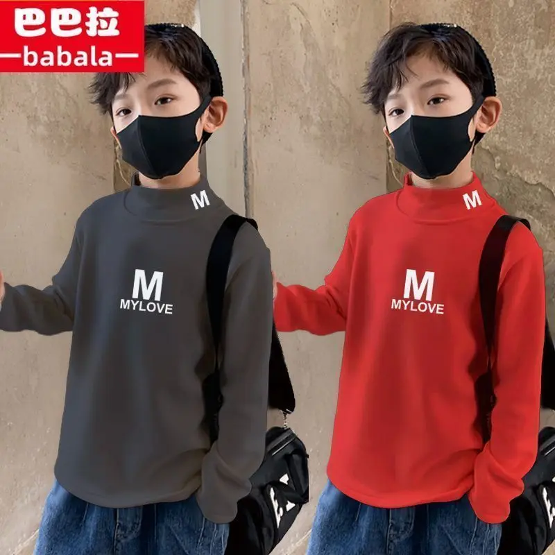 Áo Hai Mặt Dralon, Cho Bé Trai, Cổ Lọ Nửa, Lót Lông Cừu, Dày Dặn, Thích Hợp Cho Mùa Thu Và Mùa Đông, Áo Thun Dài Tay Giữ Nhiệt, Cho Trẻ Em Trung Và Lớn 4