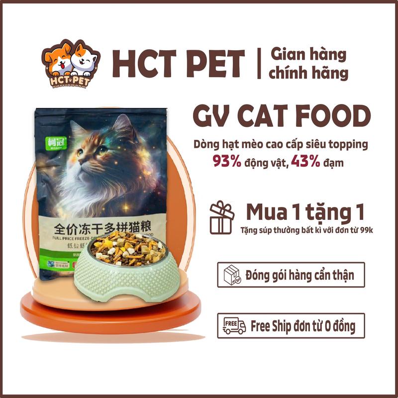 [Chính Hãng] Hạt Mèo Cao Cấp Không Độn Ngũ Cốc GV CAT Food 2.5kg Trị Biếng Ăn Tiêu Búi Lông Mix Thịt Tôm Cá Cỏ Mèo Siêu Topping 93% NL Động Vật