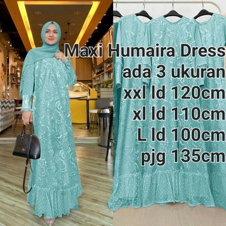 MAXI HUMAIRA MUSLIM SiMPEL SERAGAM/GAMIS KEKINIAN KOMBINASI  Karet Mutiara Tile Wanita Elegant  Panjang