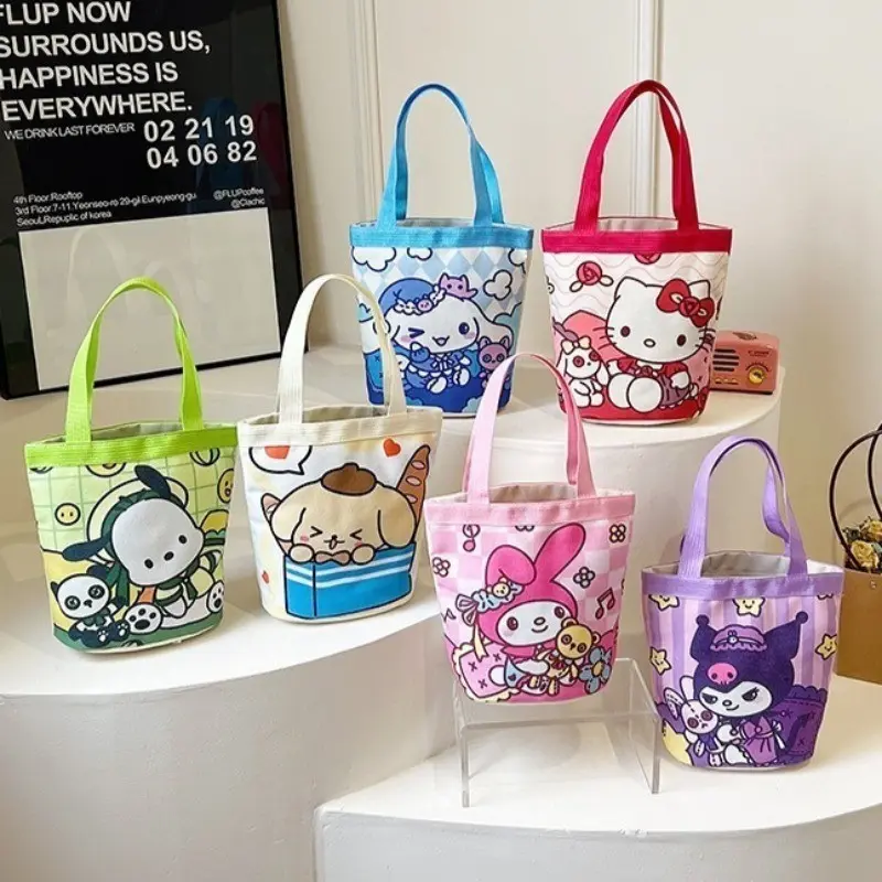 Sanrio Hello Kitty Kuromi Canvas storage Bag Fashion Tote High Capacity Casual Print Anime Handbag Ladies Reusable Shopper Tote Bag