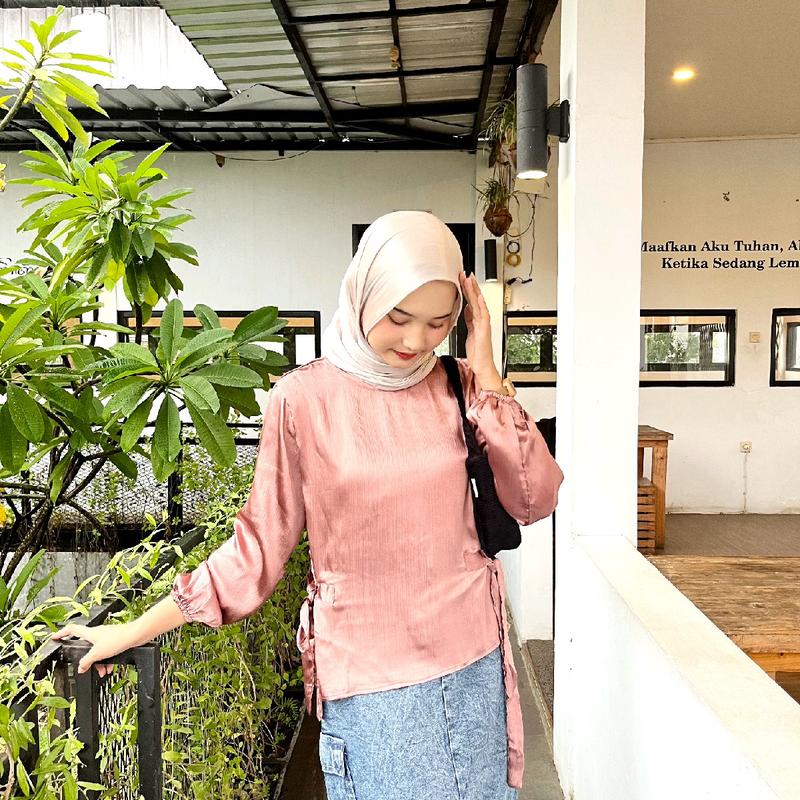 HAPPY ASMARA BLOUSE TALI SAMPING WANITA Atasan Top Baju Nyaman Panjang Satin Silk 8