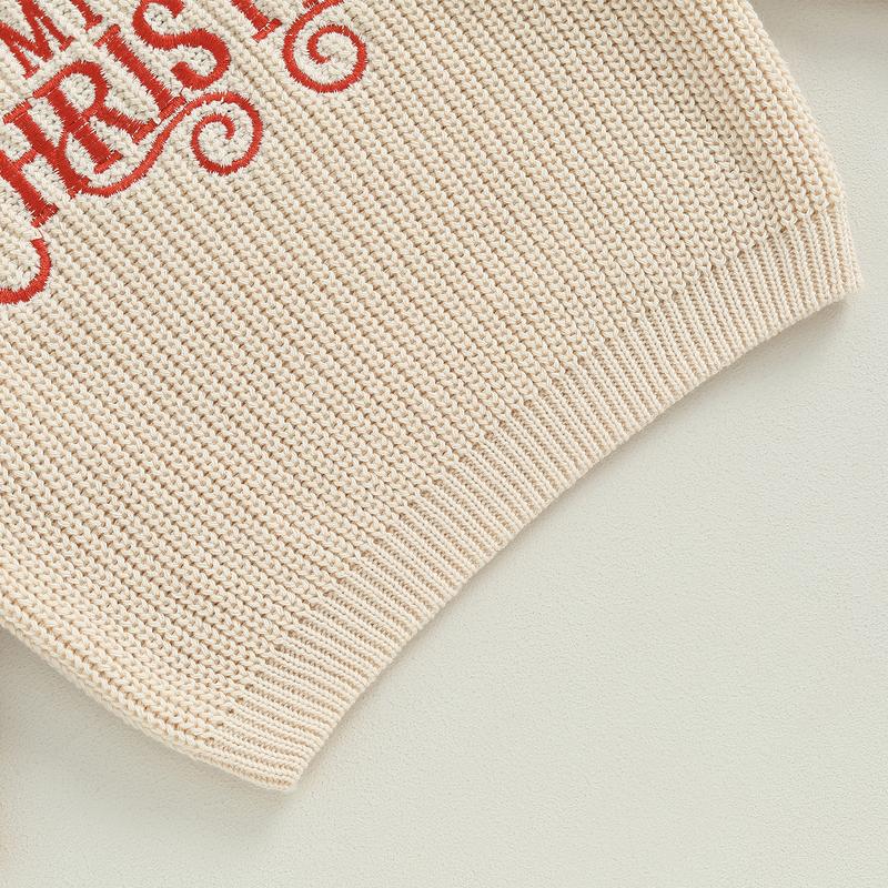 Product Introduction of Baby Girls Christmas Knit Sweater Beige Long Sleeve Letter Print Pullover Knitwear 24