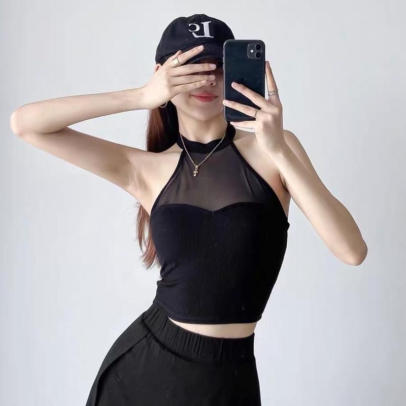 Áo kiểu cổ yếm phối lưới không tay sexy gợi cảm cho nữ Top Women