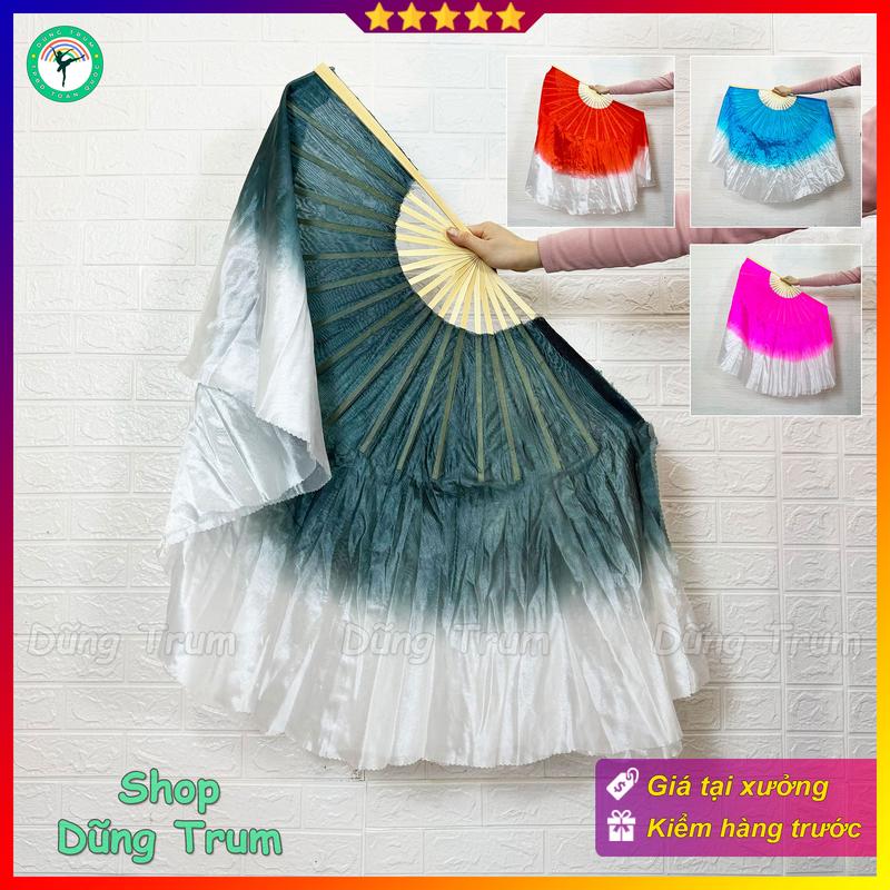 Quạt múa tua rộng vải lụa 2 mặt nan tre 36cm tua quạt dài 40cm TR06
