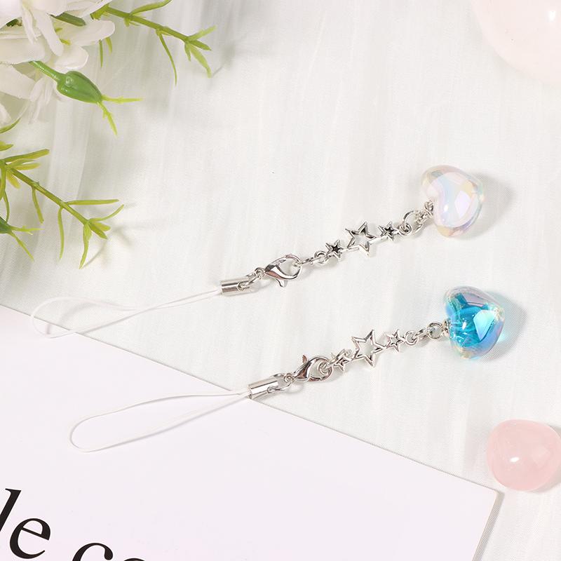 Dây Đeo buộc điện thoại di động, Thiết kế ngôi sao trái tim Y2K thời trang, Phong cách tối giản, Dây đeo điện thoại di động dễ thương, với mặt dây chuyền móc chìa khóa, Đồ Trang Trí 4