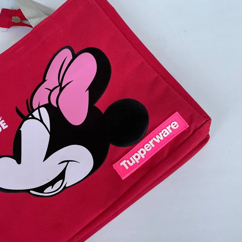 Tas bekal Minnie Mouse  (zipper bunga ori) Hitam Karakter Pink 5