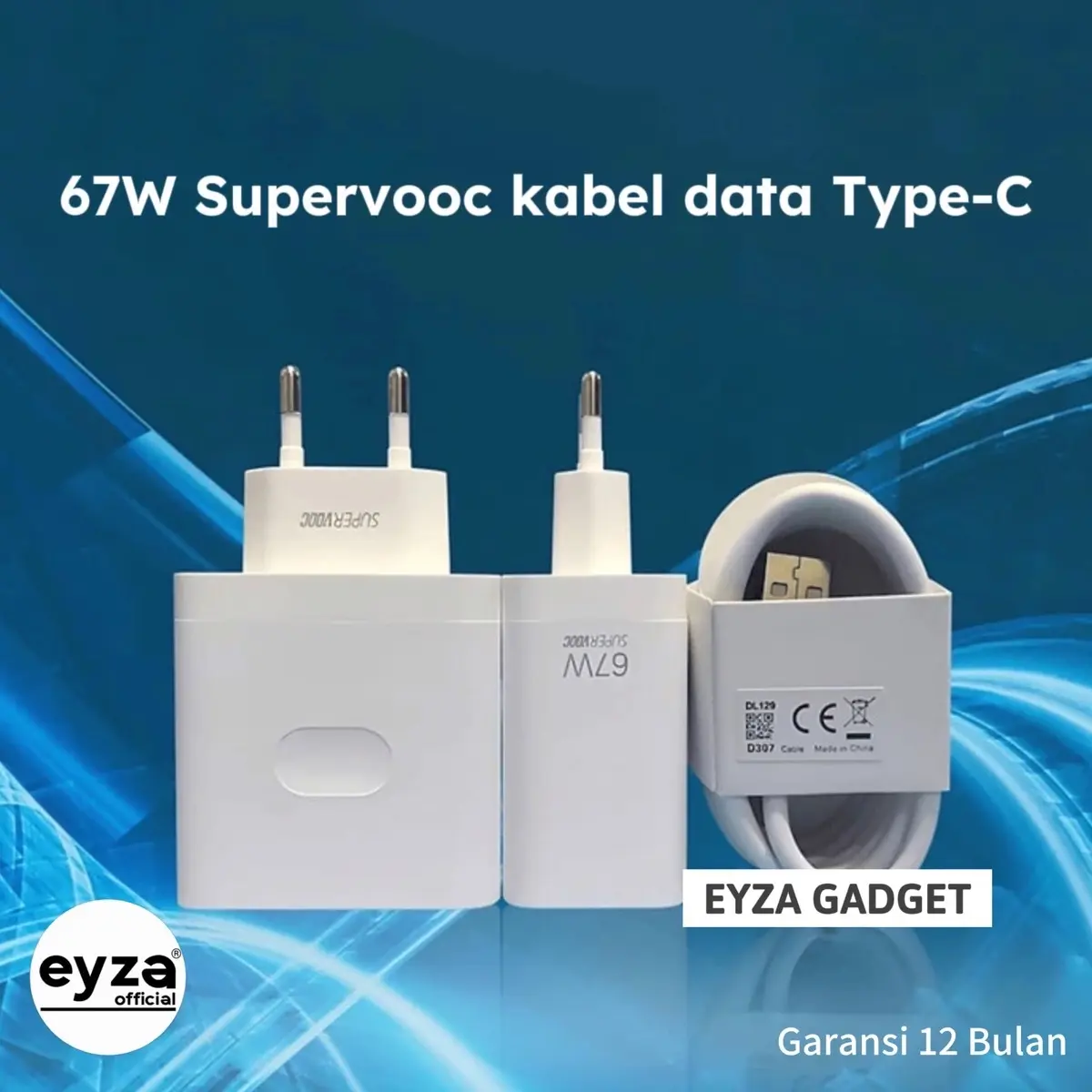 Charger Opo Original 67W Supervooc satu set Adaptor kabel data type-C