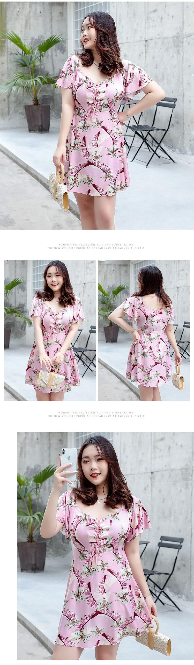 Product Introduction of Women's Swimsuit Covering Flaws Slimming Plus Size One-piece Fashion Conservative Printed Skirt Casual Swimwear 11