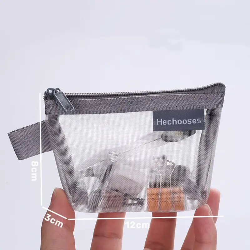 Tas pouch mini jaring Pouch transparant alat tulis Dompet kosmetik makeup simple lucu aesthetic Paket penyimpanan saku portabel Lompatan kunci Tas kartu earphone USB lipstik Pouch organizer travel skincare Kantong aksesoris untuk pelajar sekolah kantor 2
