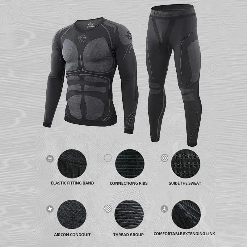 Men Sport Thermal Underwear Suits Outdoor Cycling Compression Sportswear Quick Dry Breathable Clothes Fitness Running Tracksuits 2