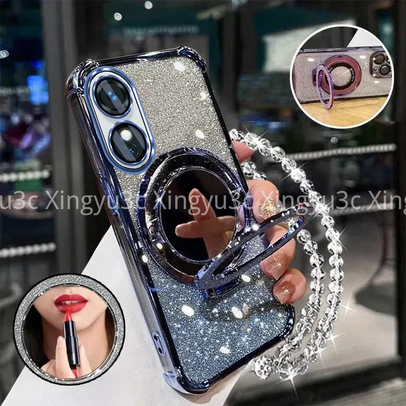 Luxury Sparkling Handphone Case for OPPO A17 A97 5G A38 4G A18 A60 four corners shockproof phone case 3D makeup mirror holder new bracelet soft case 3