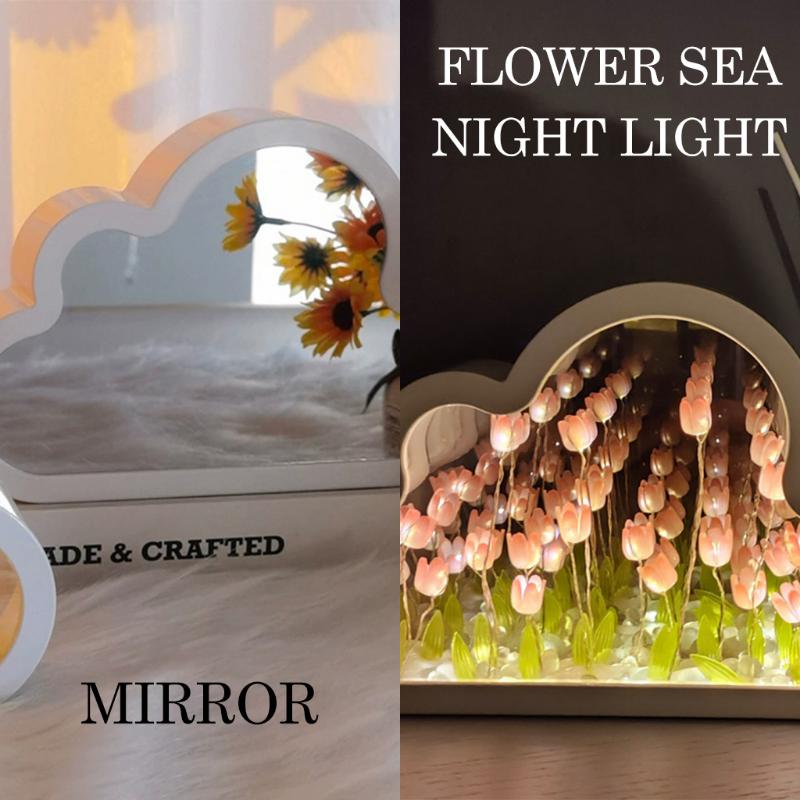 Product Introduction of COD Tulip Mirror Lamp 3 Colors Best Gift Cloud Night Light DIY Tulip Lamp Creative Flower Lamp 16