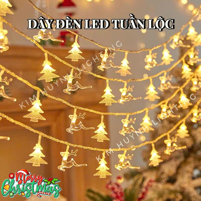 Dây đèn Led tuần lộc mix cây thông bông tuyết trang trí decor Giáng Sinh Noen