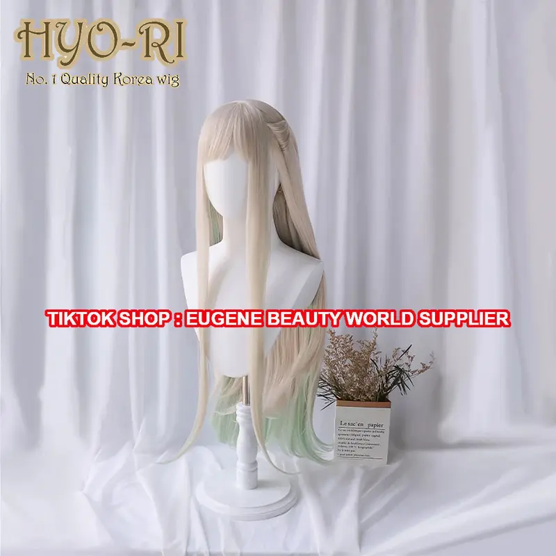 HYO-RI WIG : WIG NENE YASHIRO WIG YASHIRO NENE WIG NENE YASHIROU WIG YASHIROU NENE WIG COSPLAY ANIME JIBAKU SHOUNEN HANAKO KUN ANIME JIBAKU SHONEN HANAKO KUN WIG WANITA PANJANG LURUS PONI DEPAN OMBRE GREY GREEN ABU ABU HIJAU 2