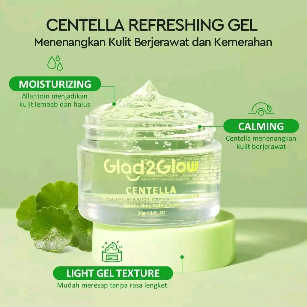 Glad2Glow Centella Allantoin Soothing Gel Moisturizer Repair Skin Barier   30gr Oil control ORIGINAL
