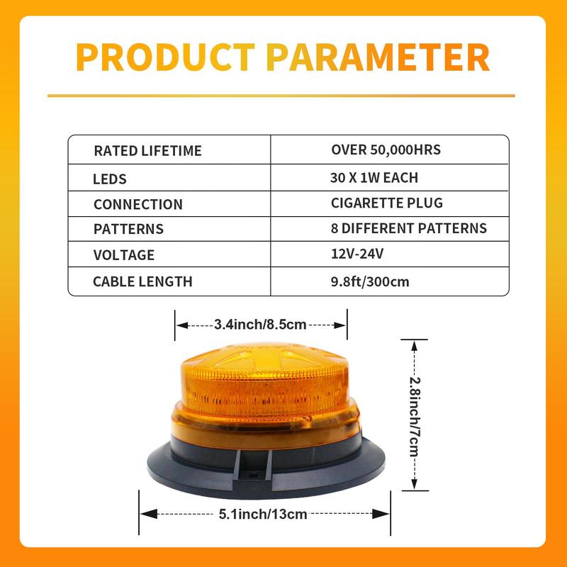 Product Introduction of Car Emergency Strobe Light, 24 LED Car Roof Beacon Light, 8 Flash Modes Waterproof Car Work Light with Strong Magnetic Base, LED Strobe Light for Trucks & Cars 8