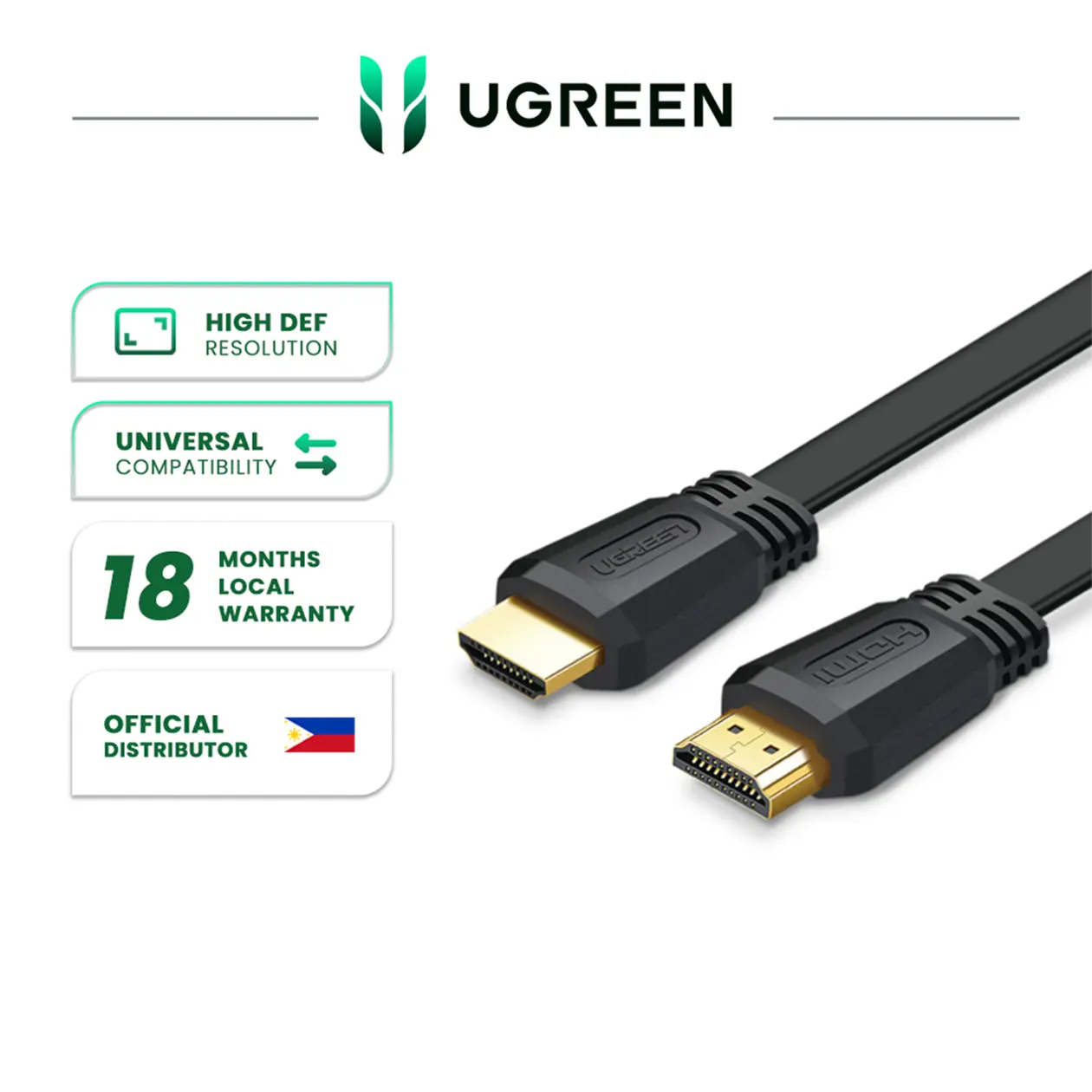UGREEN HDMI 2.0 Flat Cable 4K 60 Hz  for TV HD Monitor Projector - PH Accessory Screen