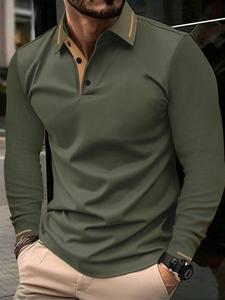 Camisa tipo polo de corte regular para hombre, manga larga, moda casual con cuello con botones, ideal para primavera y otoño, ropa masculina para uso diario