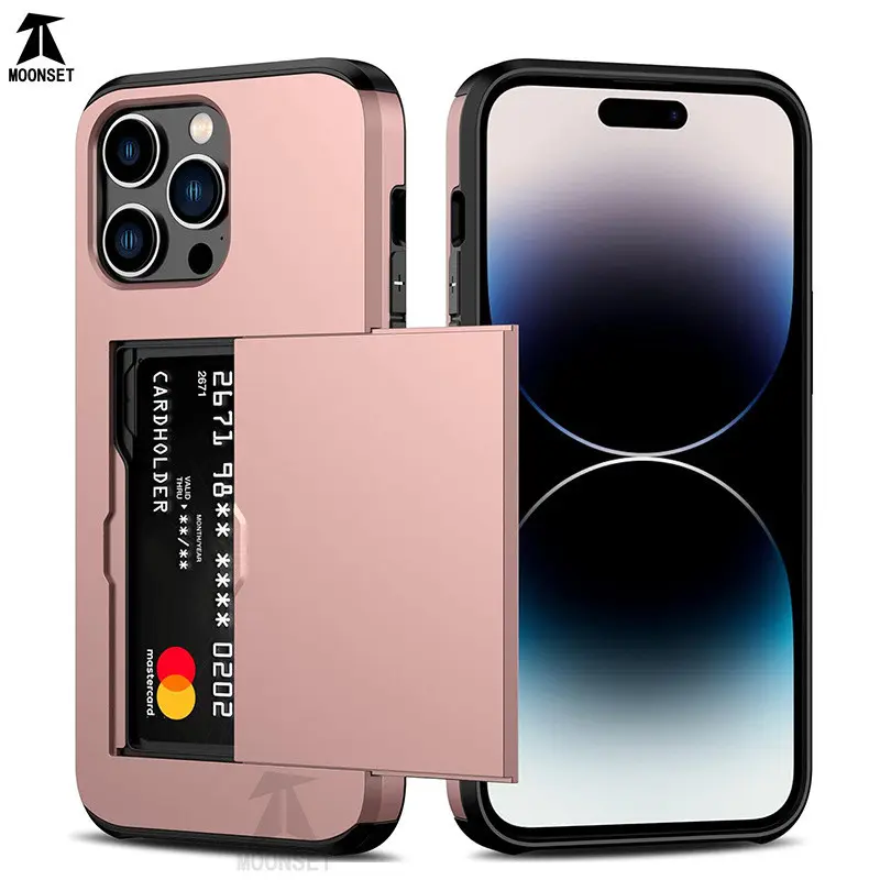 【Spot Fast Shipments】for iPhone 15 Pro Max Case with Card Holder Heavy Duty Protective Dual Layer Shockproof Hidden Card Slot Slim Wallet Case for iPhone 14 Pro Max/13 Pro Max