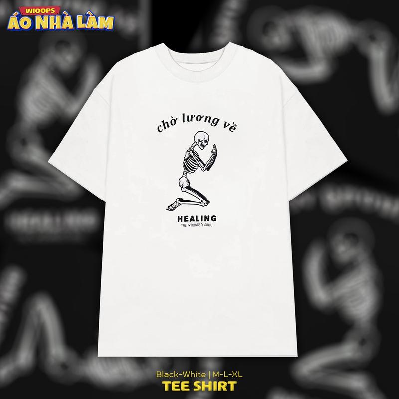 Áo Thun Tay Lỡ Nam Nữ Cotton Unisex , Áo Phông Cổ Tròn Hài Hước Form Rộng Basic Oversize HUNEE 2024 - Chờ Lương Về