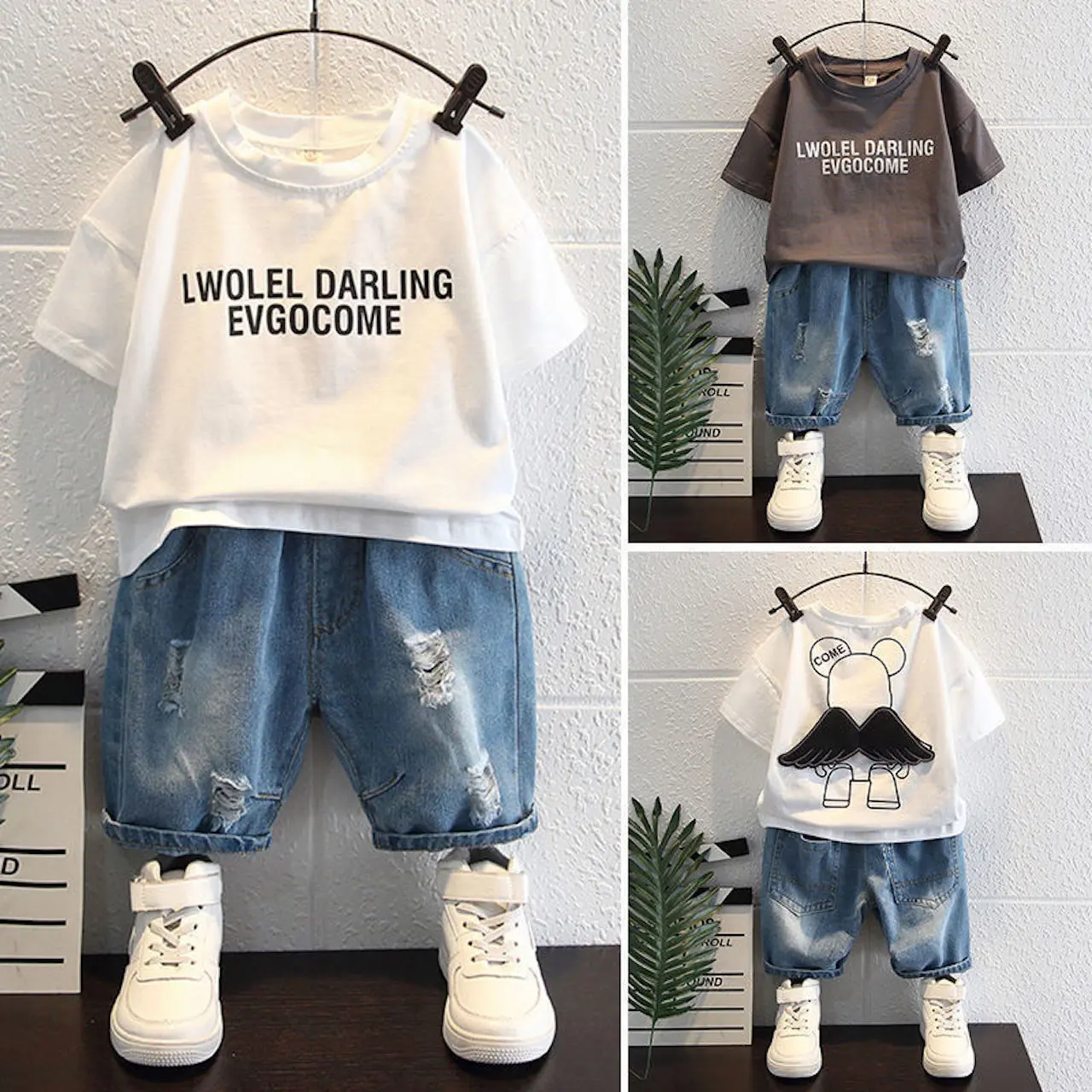 Bộ bé trai LOW cho bé 8-25kg cáo cotton quần jean có thể giặt máy