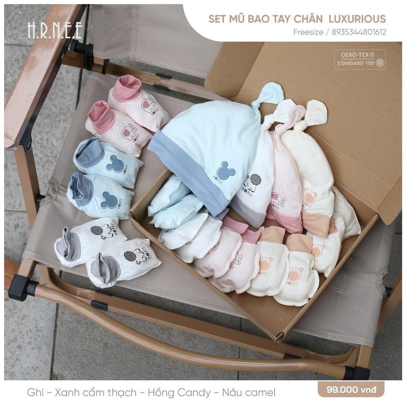 Hrnee Set phụ kiện cho bé sơ sinh gồm mũ bao tay chân mềm mát, hoạ tiết xinh, bst mới có cả chất mát thoáng cho mùa hè và chất dày ấm chk thu đông 1