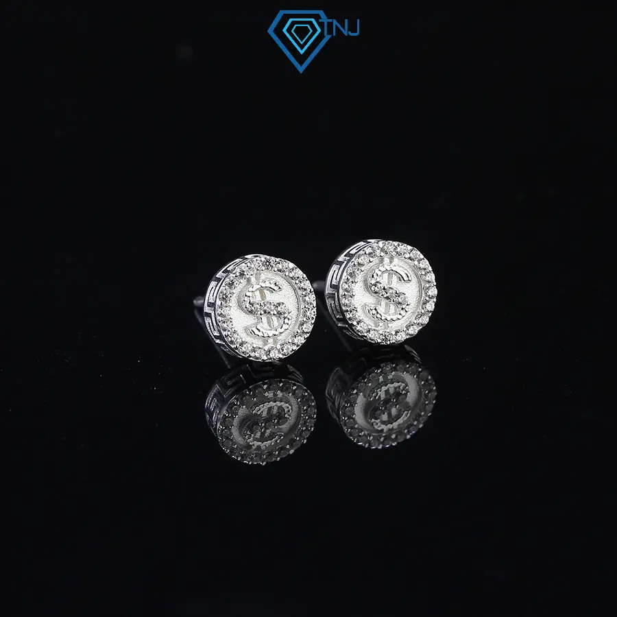 Khuyên tai nam bạc nụ tròn bản 8mm đồng đô la BTA0097, bông tai nam bạc đính đá cao cấp - Trang Sức TNJ