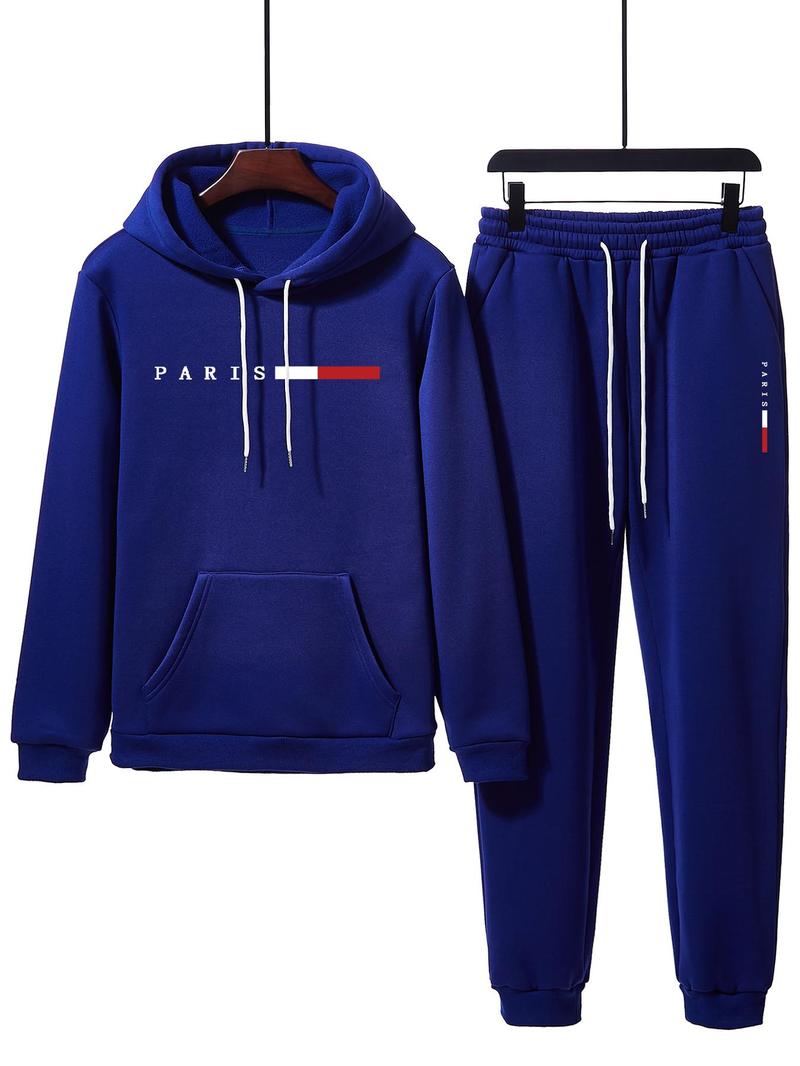 Product Introduction of Men's Letter Print Drop Shoulder Sweatshirt & Drawstring Waist Sweatpants Two-piece Set, Regular Fit Casual Fashion Cozy Breathable Two Piece Outfits for Daily Workout Running, Men's Clothes for Fall & Winter 7