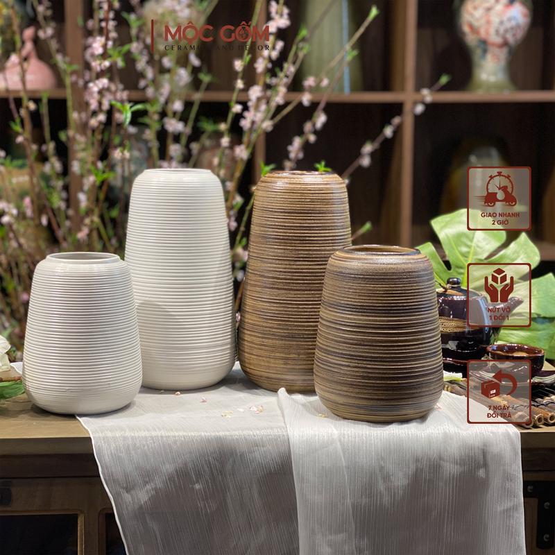 Bình cắm hoa gốm sứ Bát Tràng men lì vân ganh nổi trang trí phòng khách đẹp | Mộc Gốm MG152 Decor