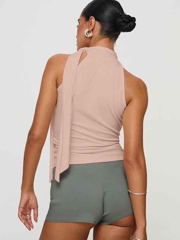 Women's Solid Knot Design Mock Neck Tank Top, Casual Sleeveless Top for Summer, Women's Clothing for Daily Wear 3