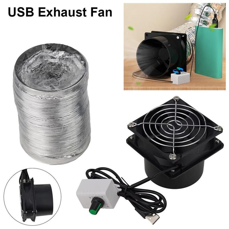 1Pcs Durable Adjustable Speed USB Exhaust Fan Duct Air Ventilation Simple Mini Air Blower with Pipe Fume Absorber Bathroom Kitchen Industrial 1