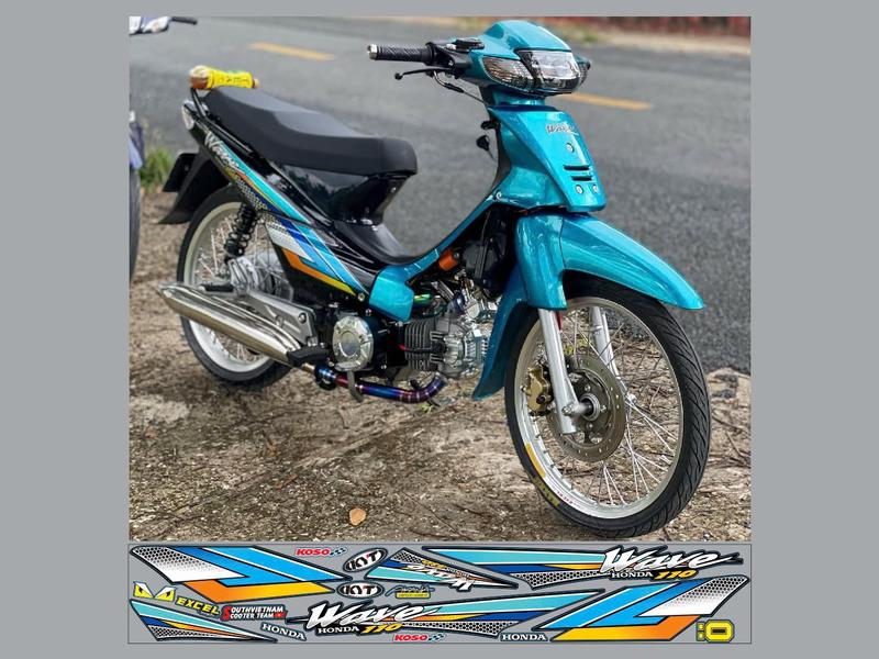 NHÃN DÁN TEM RỜI WAVE XANH CHO XE XANH DECAL 3 LỚP CHỐNG NƯỚC ĐỘ BÁM DÍNH CAO