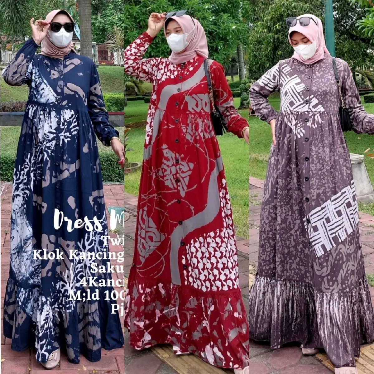 GAMIS TWILL TERBARU GAMIS TWILL ORI BY HAYNABATIK GAMIS SYARI Polos Navy Batik Dress Kancing Karet Muslim Nyaman