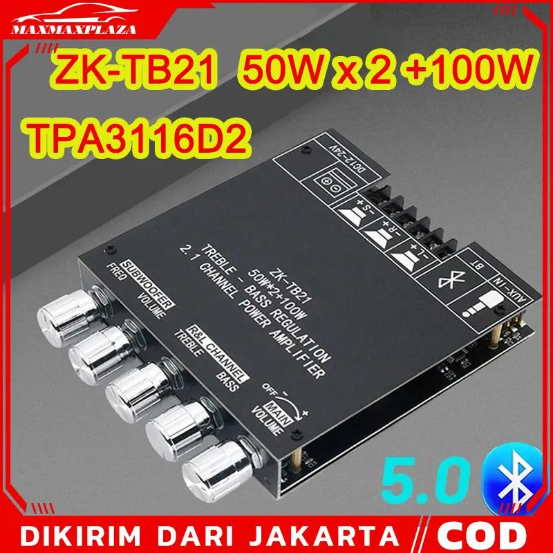 ZK-TB21 TPA3116D2 Bluetooth 5.0 Penguat Subwoofer Papan 50WX2 + 100W 2.1 Channel Power Audio Penguat Suara Stereo Papan 0
