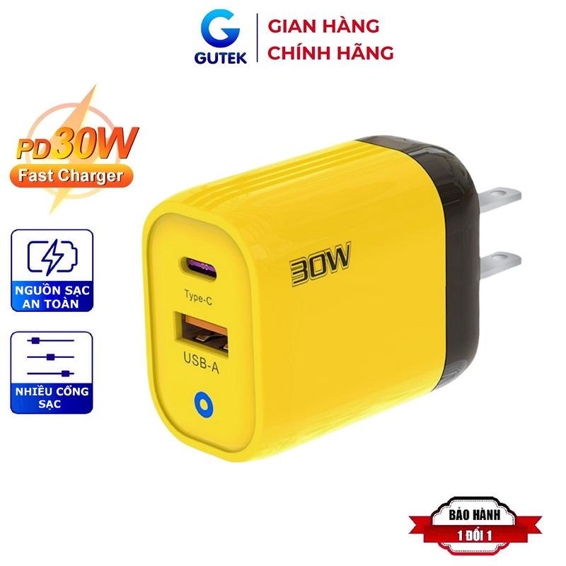 Củ sạc nhanh 30W Gutek PD04 PD Usb Type-C cho điện thoại iP 15 14 13 12 pro max 11 mini 8 plus