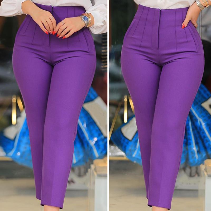 Jianmeje High Waist Pleated Pockets Ninth-Length Women Trousers Solid Color Straight Leg Suit Pants 5