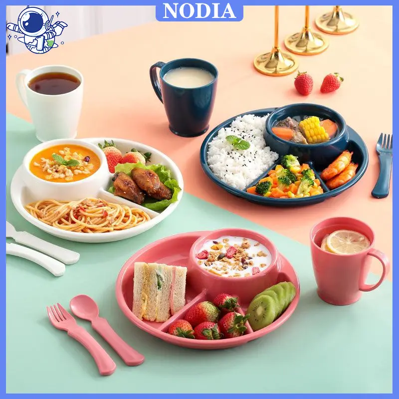 Nodia Toys Peralatan Makan Anak-Anak / Mencakup garpu dan sendok / Set Alat Makan Anak-Anak / Tiga Piring Nasi Terpisah / Piring Sarapan Pembagi Camilan / Melengkapi Peralatan Makan Bayi