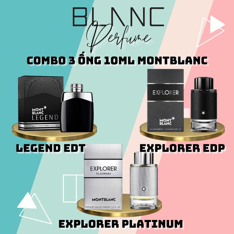 [2 Loại] Combo 3 Ống 10ml Montblanc Legend EDT, Legend EDP, Explorer, Explorer Platium Perfume Cosmetic Xịt Thơm