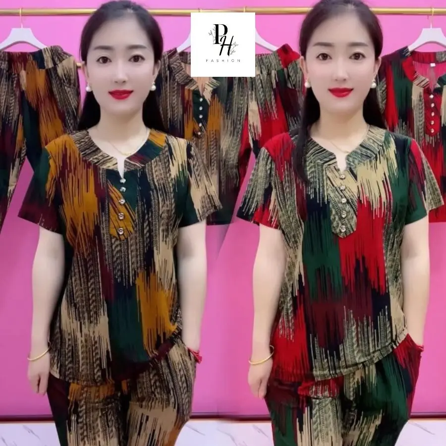 Đồ bộ nữ trung niên cho mẹ, bộ thun trung niên nữ họa tiết sọc, quần dài ống nhỏ - NP15