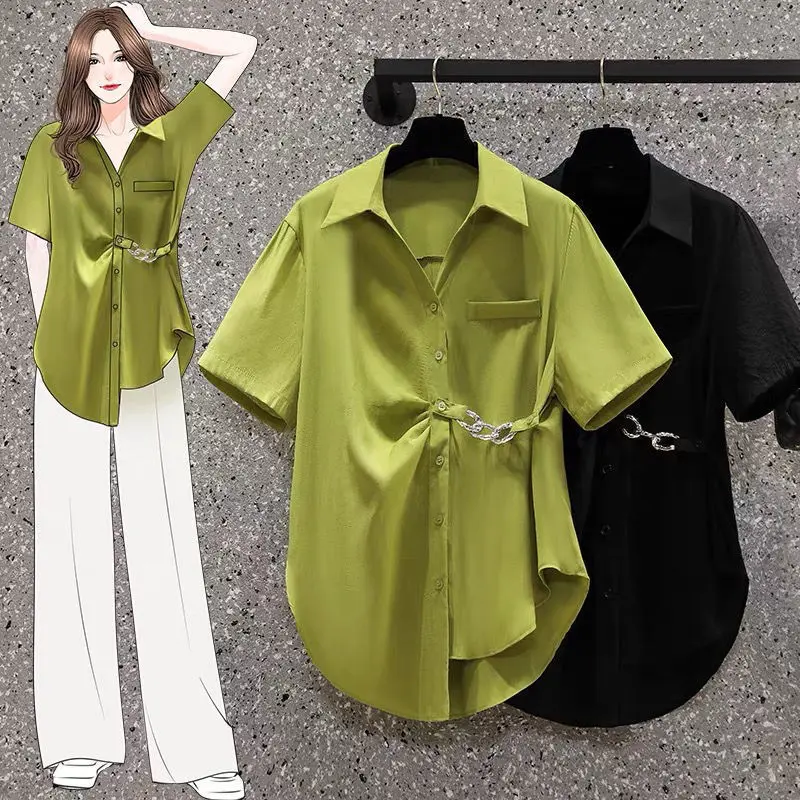 Áo Sơ Mi Thiết Kế Ngoại Cỡ Cho Nữ, Áo Sơ Mi Thời Trang Mỏng Và Đa Năng, Mùa Hè Mới, Em Gái Béo, Che Da Thịt Và Trẻ Trung