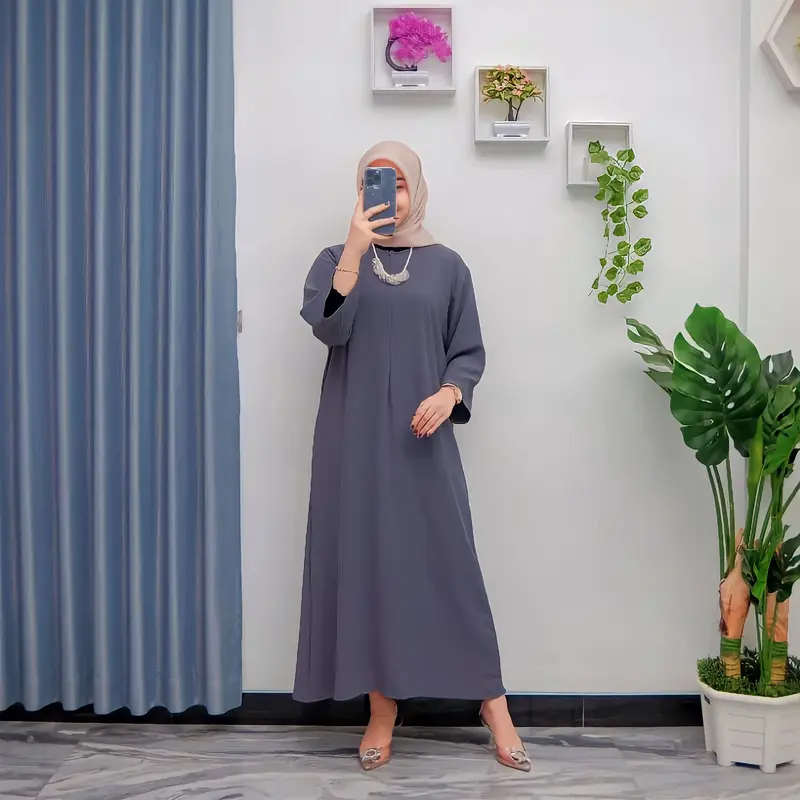 GAMIS LONG DAILY SEMI ABAYA LONG DRESS TANGAN 3/4 CRINKLE AIR FLOW Muslim Wanita Airflow Maxi Dewasa Syari Lebaran Panjang Remaja Daster Katun Basic Simple 7