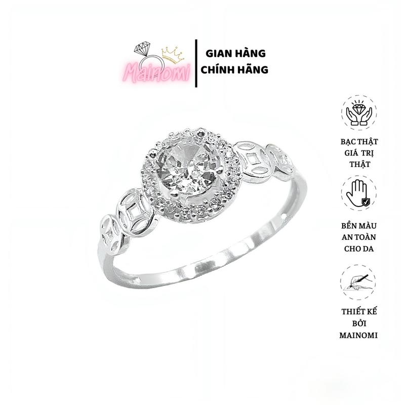 Nhẫn kim tiền đá tròn bạc ta MAINOMI xinh xắn nhẹ nhàng