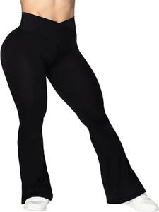 Women's Solid High Waist Flare Leg Sports Leggings, Casual Comfy Breathable Bell Bottom Tummy Control Yoga Leggings, Ladies Sportswear for Indoor Outdoor Wear