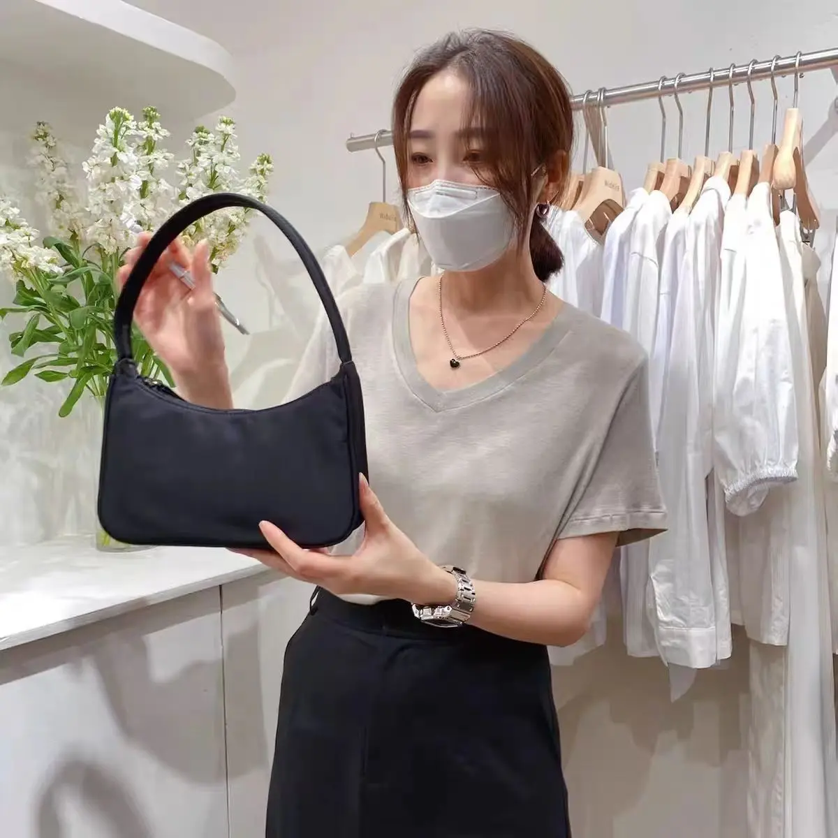 Túi Baguette Cổ Điển Dành Cho Nữ, 2023 widelia, Màu Đen Mới, Dễ Phối Đồ, Thiết Kế Đơn Giản, Làm Bằng Nylon, Túi Xách, Túi Đeo Vai Và Túi Kẹp Nách, HK