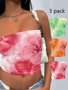 Women's Floral Print Tube Top, Casual Sleeveless Strapless Top for Daily Wear, Ladies Clothes for All Seasons