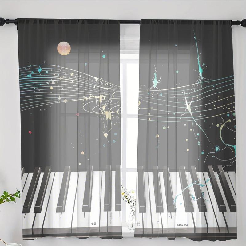 Product Introduction of Piano Key Pattern Curtain, 2 Counts/set Modern Simple Window Curtain, Window Drapes for Home Living Room Bedroom Office Coffee Shop 2