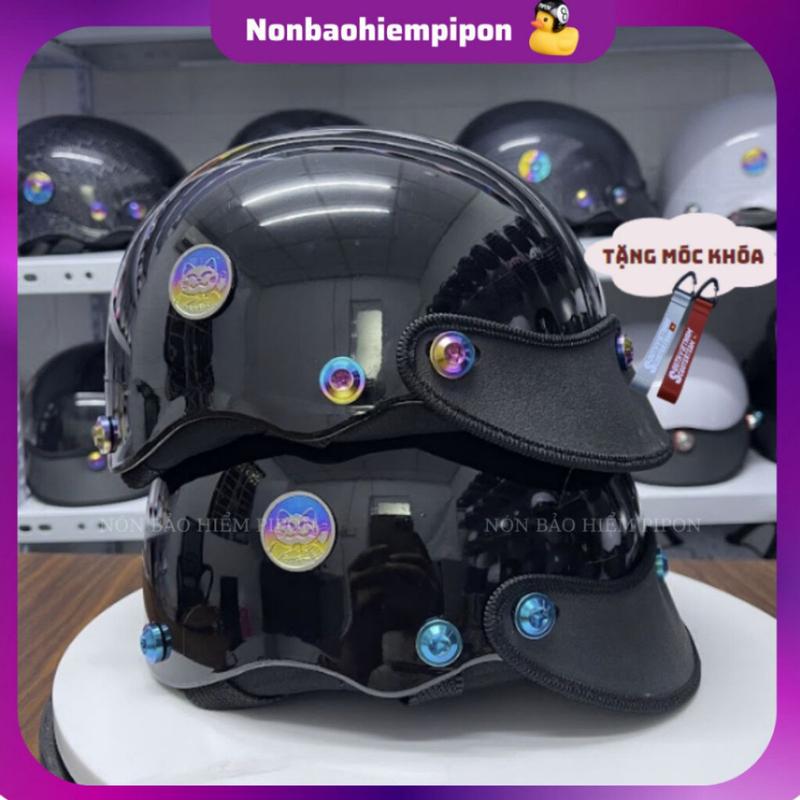 Nón bảo hiểm nửa đầu gắn ốc titan lục bảo ngũ sắc kèm mèo thần tài TẶNG TEM BIKER , mũ bảo hiểm gắn ốc titan, salaya
