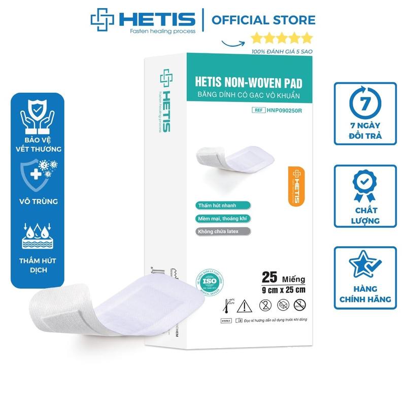 Bộ 10 Miếng Băng Dính Có Gạc HETIS Non-Woven Pad Thấm Hút Dịch, Vô Khuẩn, Dán Bảo Vệ Vết Thương - Nhiều size
