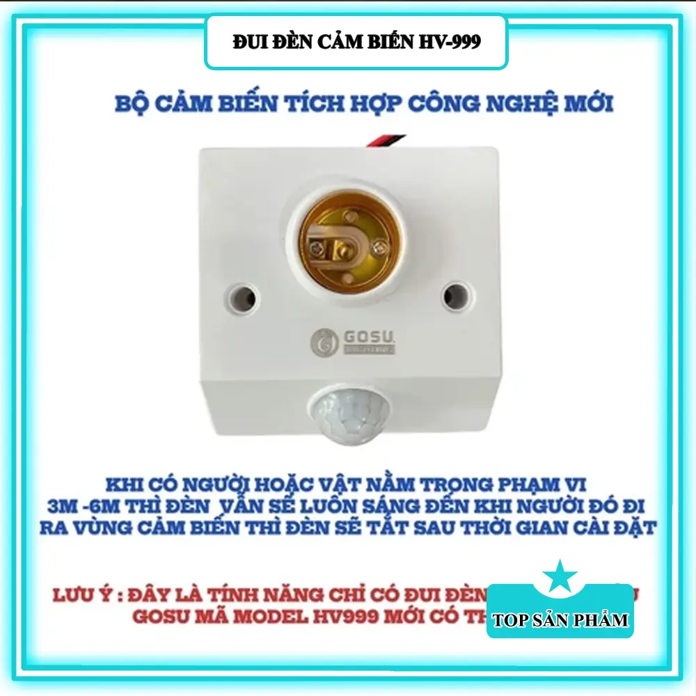 Đui đèn cảm ứng chuyển động HV999 GOSU E27, cảm biến hồng ngoại tự động bật sáng khi có người tới gần