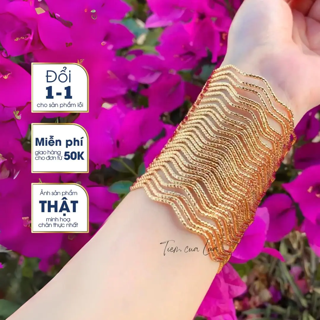 Vòng tay Ximen Titan sóng Vàng 1.5 Ly Ni nhỏ - lớn Lắc tay mạ vàng- Vòng nong không khóa - Không đen không gỉ không cần kiêng nước